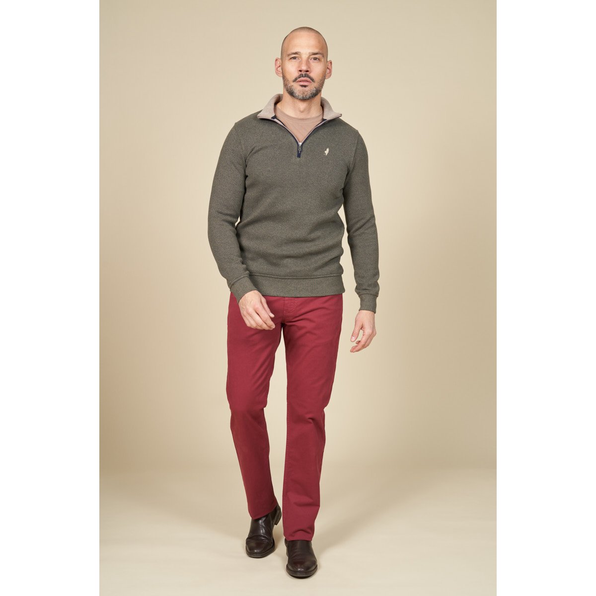 Sweat doux col zippé vert kaki, MCS