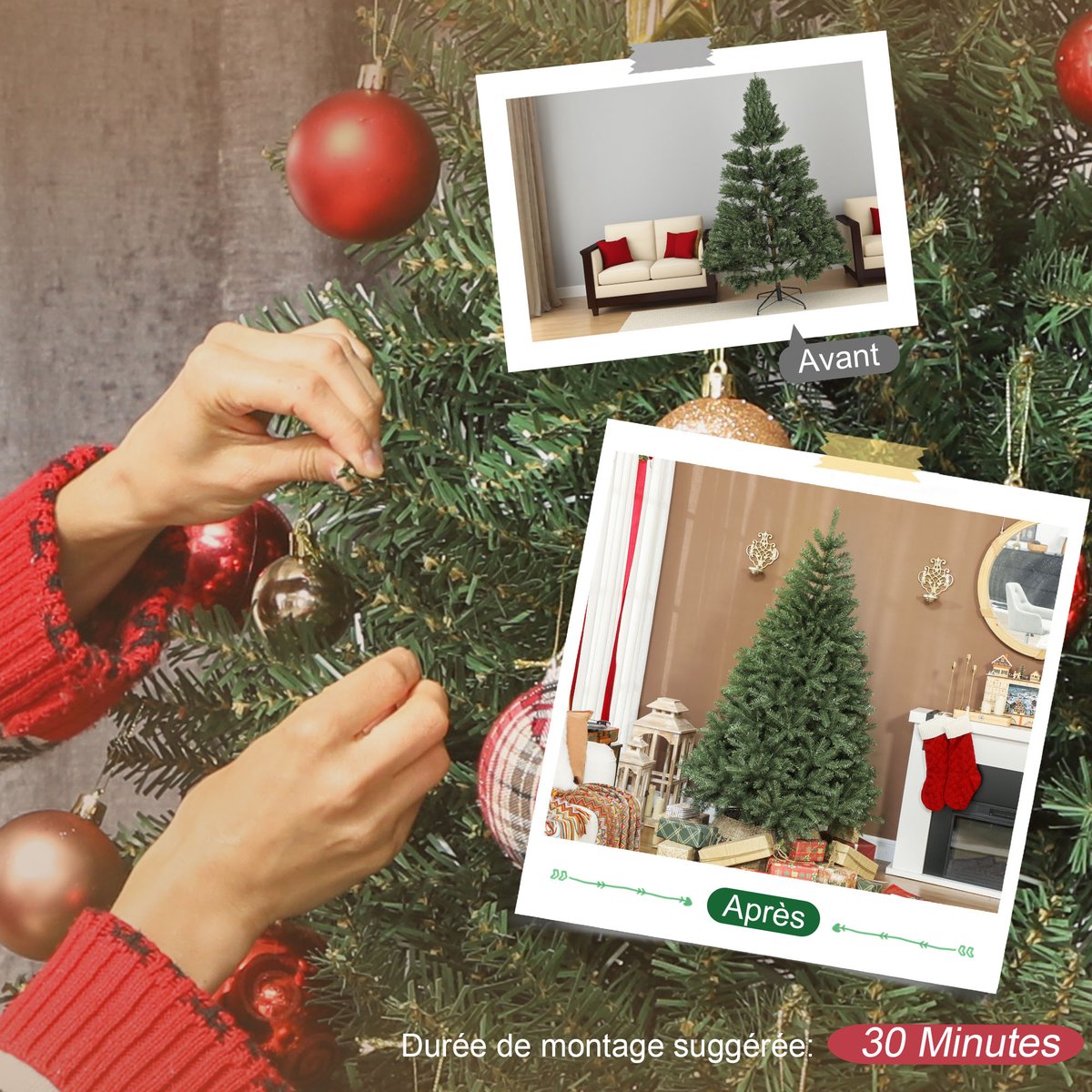 Sapin de Noël Plastique Vert vert, HOMCOM
