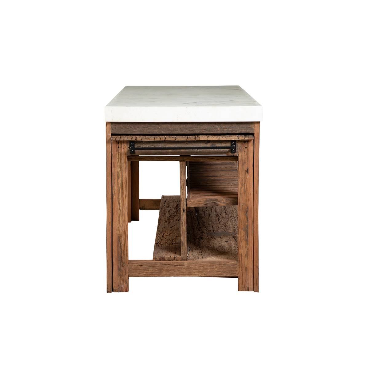Ilot avec table extensible en bois recyclé et en marbre CAPUCINE bois foncé, MADE IN MEUBLES
