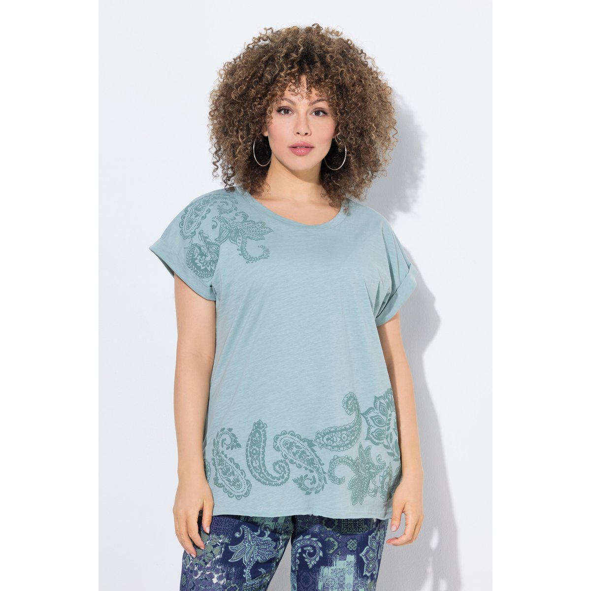 T-shirt oversize, fleurs 3D vert mousse clair, ULLA POPKEN