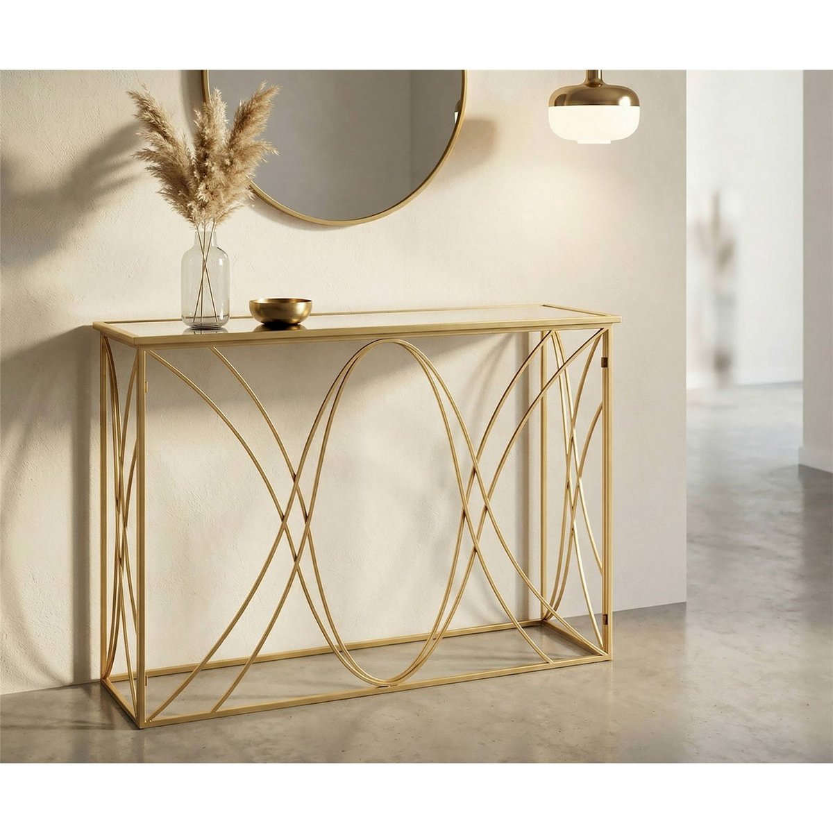 Console en fer plateau miroir GLAM doré et miroir, RECOLLECTION