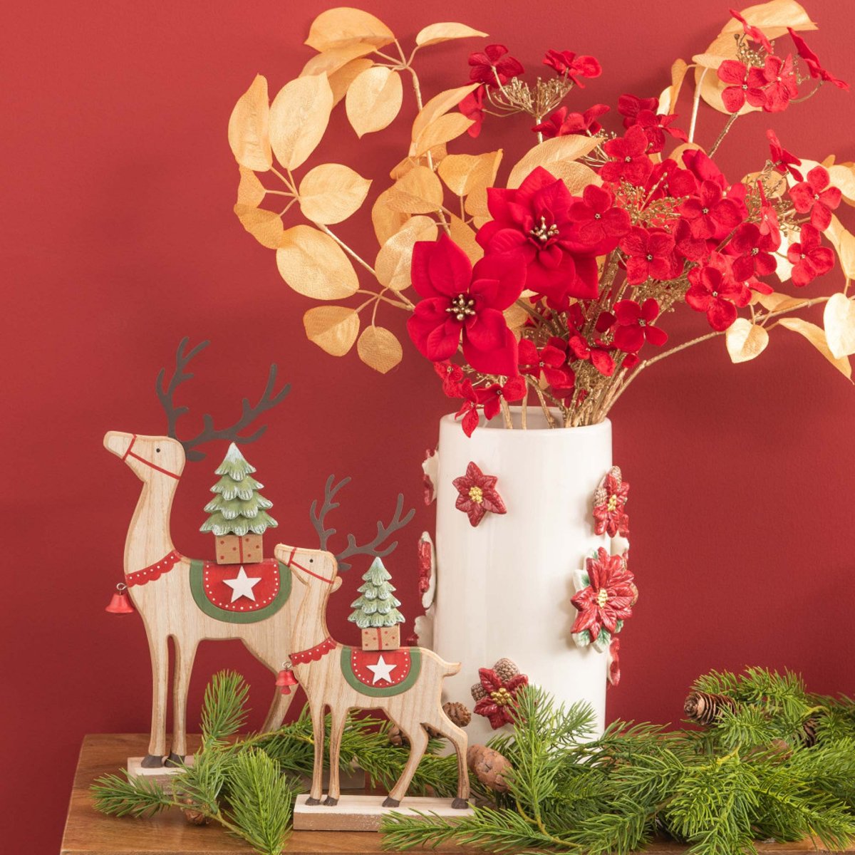 Vase Poinsettia H25 en céramique blanc, AMADEUS