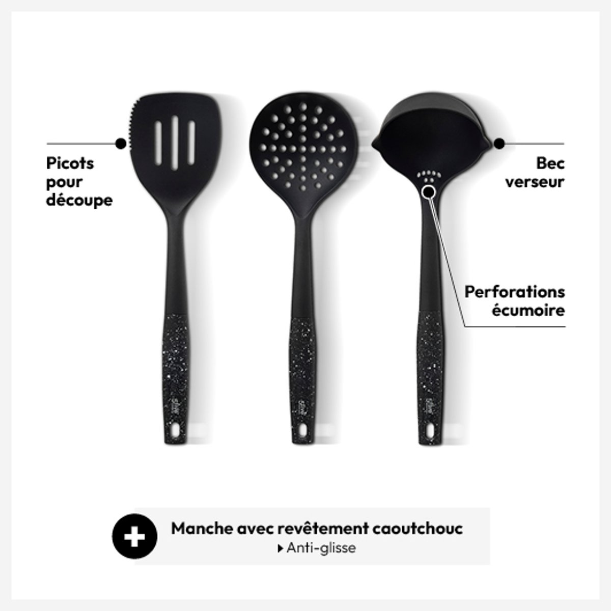 Lot de 3 ustensiles de cuisine CARACTÈRE noir et blanc, 5FIVE SIMPLY SMART