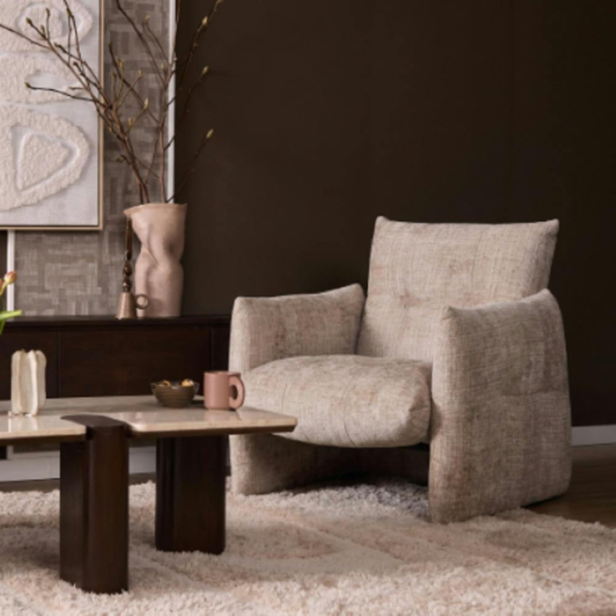Fauteuil de salon à grands accoudoirs CORTINA beige, PIER IMPORT