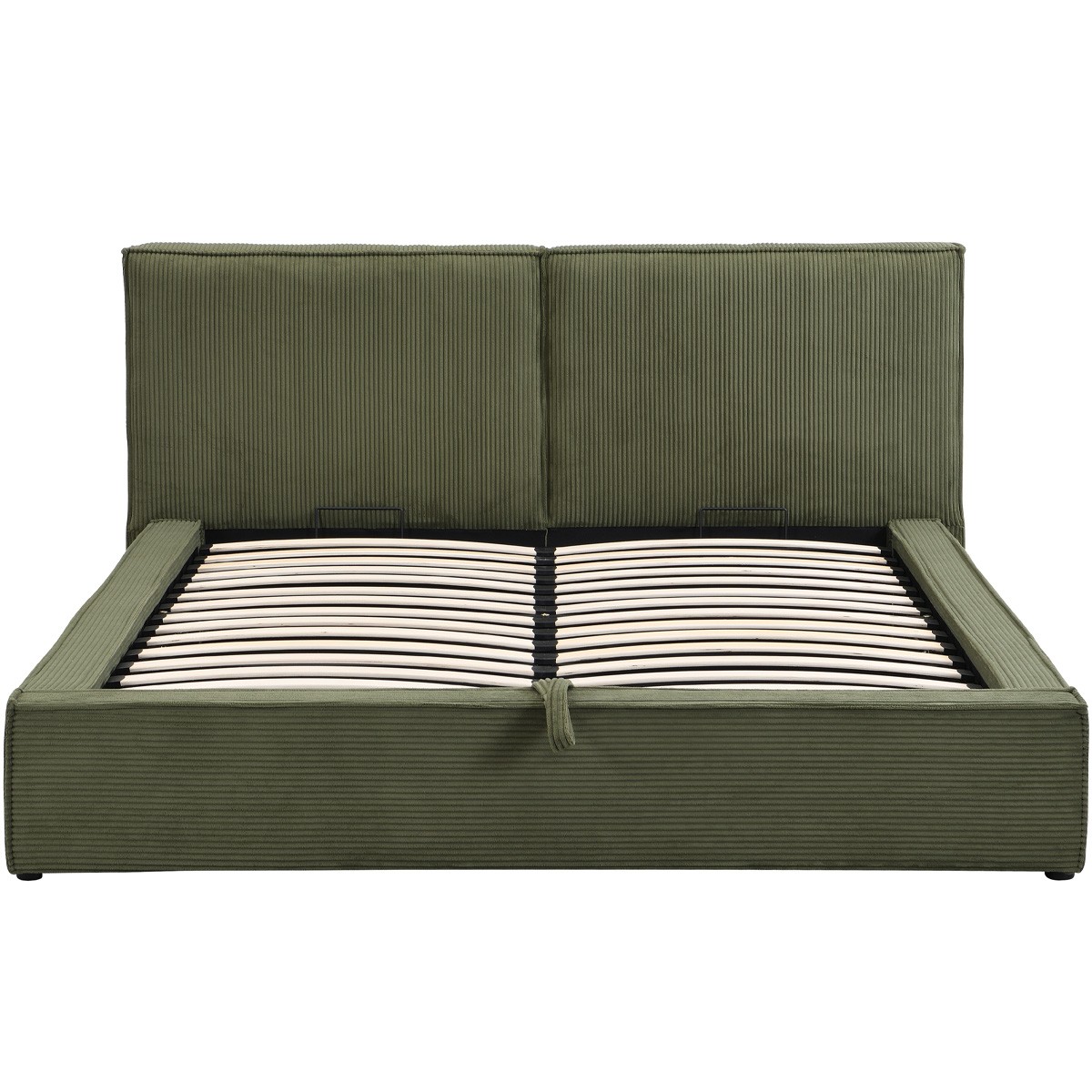 Lit coffre avec tête de lit en velours côtelé - ARNO vert kaki, HOMIFAB