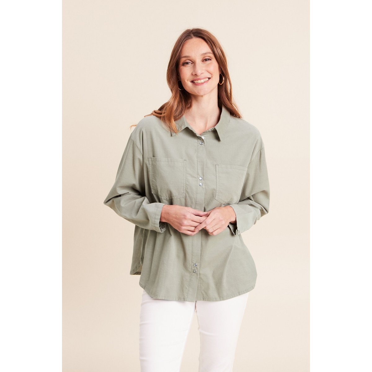 Chemise ample en velours milleraie vert clair, BREAL