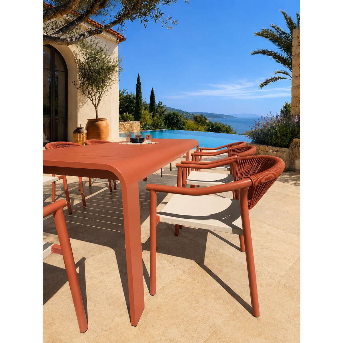 Ensemble repas de jardin en aluminium 8 places HANOI terracotta, DCB GARDEN