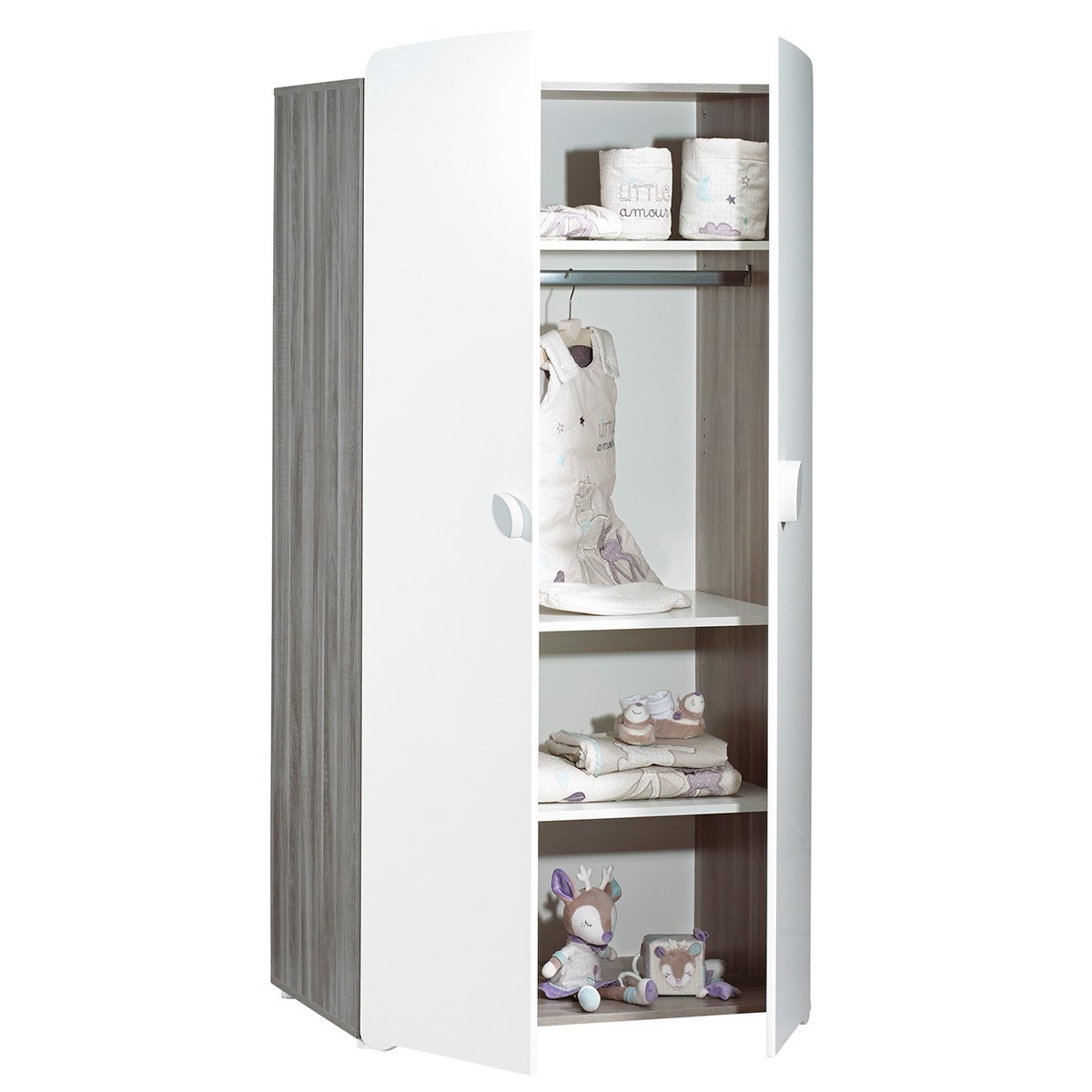 Armoire 2 portes bébé en bois gris, BABY PRICE