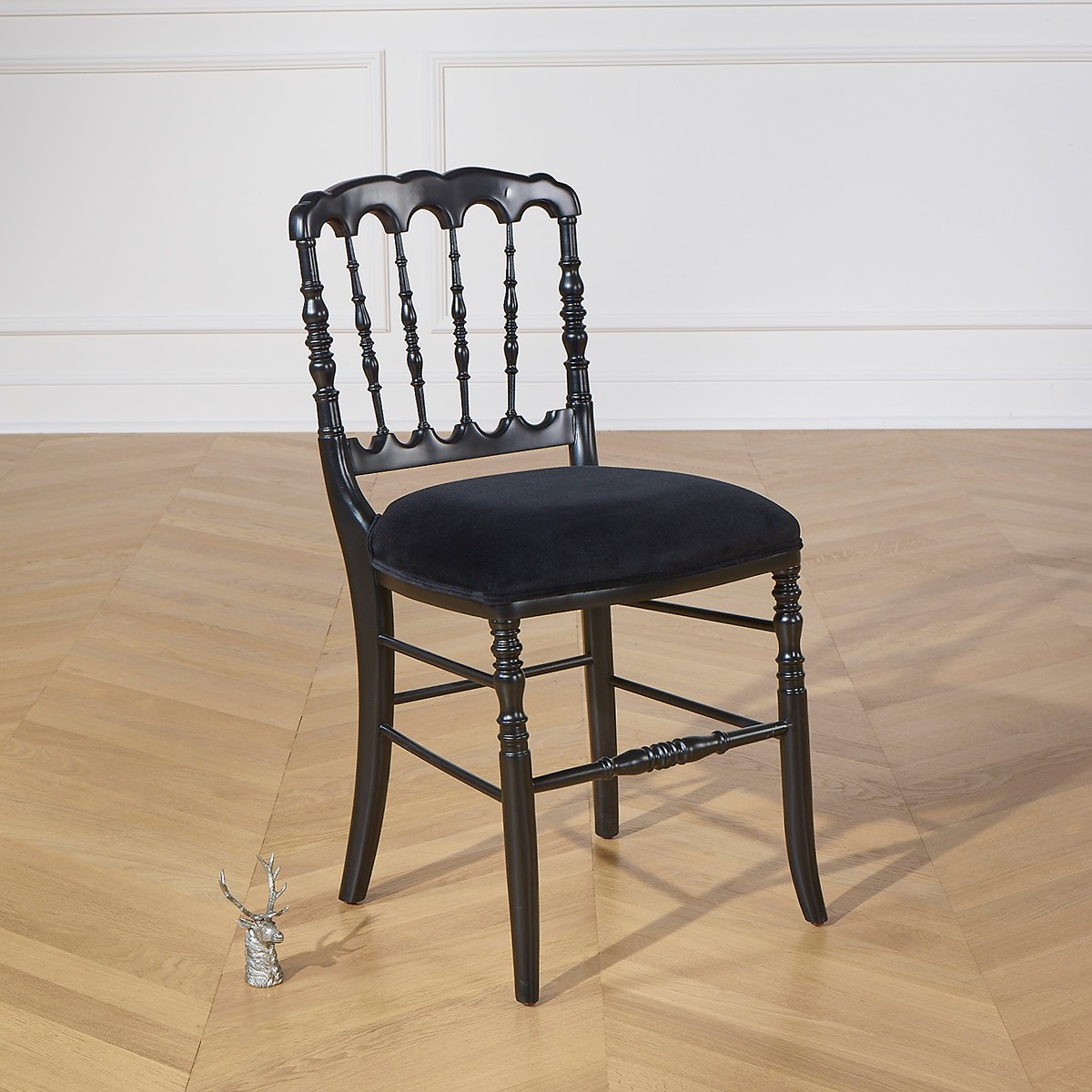 Lot de 2 chaises en hévéa et velours NAPOLEON III noir, ROBIN DES BOIS