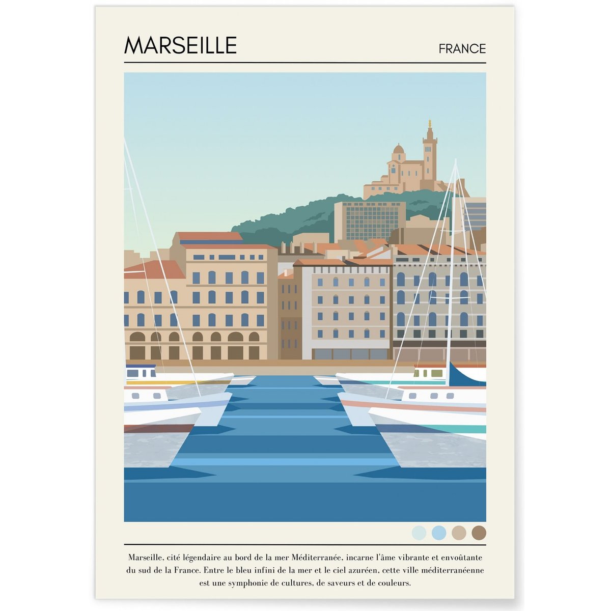 Affiche ville Marseille Vintage blanc, L'AFFICHERIE