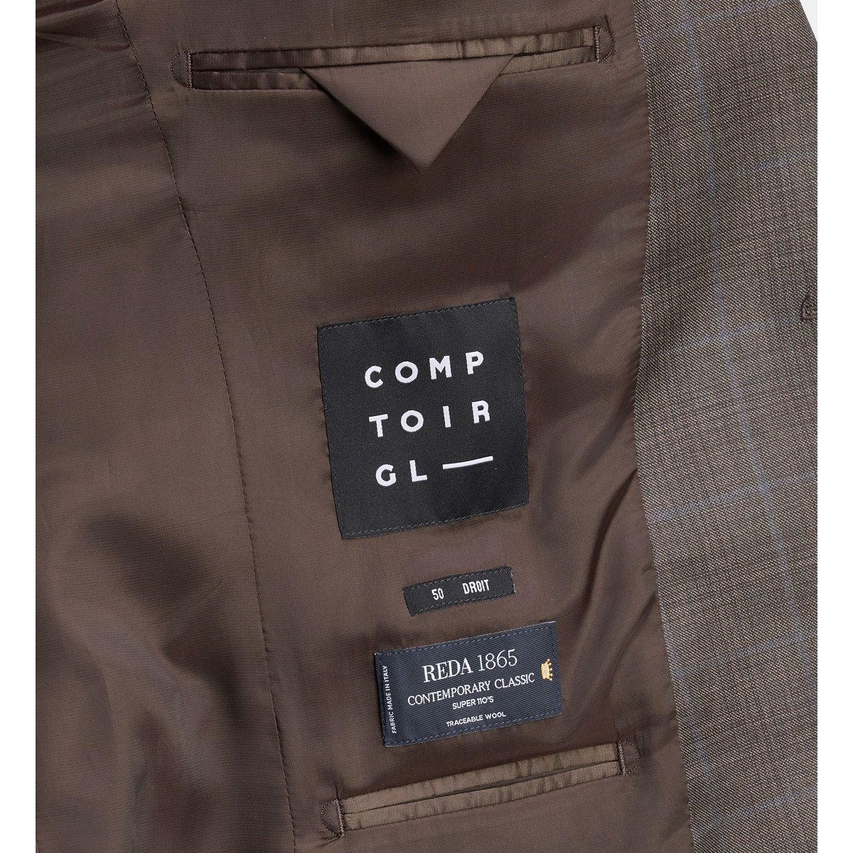 Veste de costume droite beppe à carreaux en laine italienne marron, COMPTOIR GL