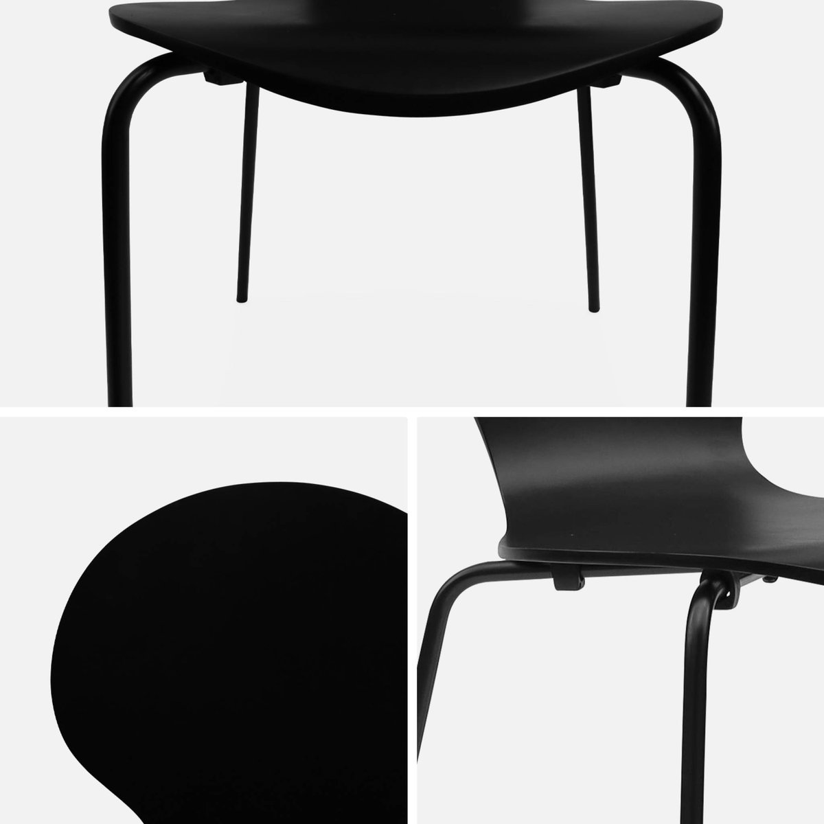Chaise rétro empilables bois d'hévéa et contreplaqué (lot de 4) NAOMI noir, SWEEEK