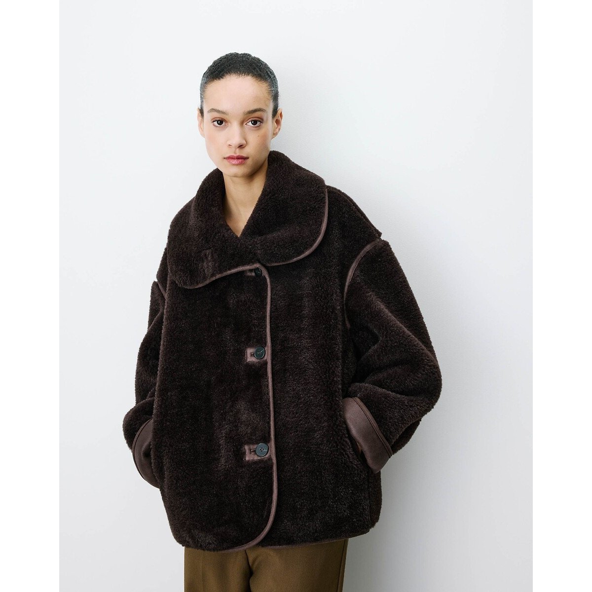 Cappotto in pelliccia sintetica, AMELIO cioccolato, GRACE & MILA