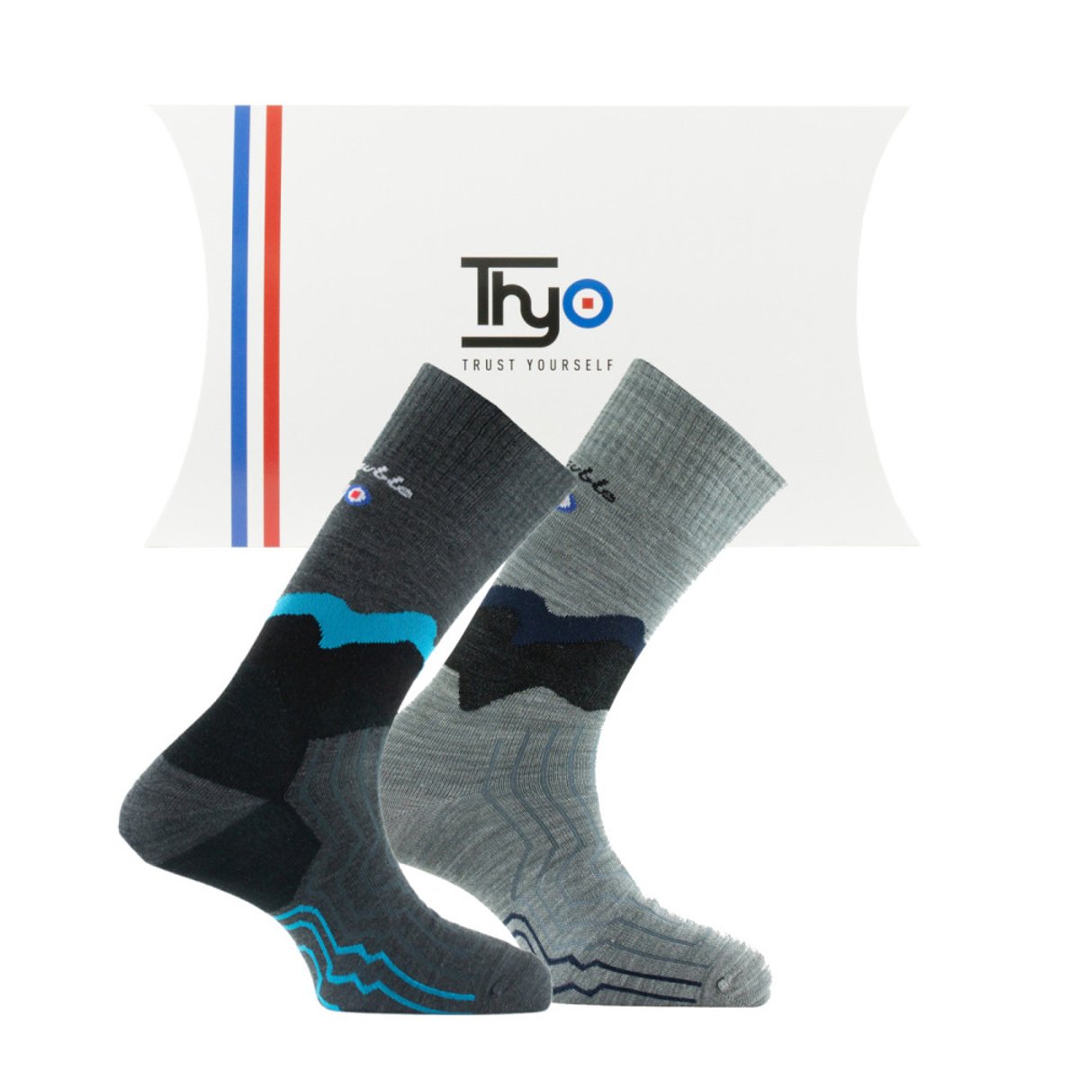 Coffret rando de chaussettes Double en fils recyclés et laine gris, THYO