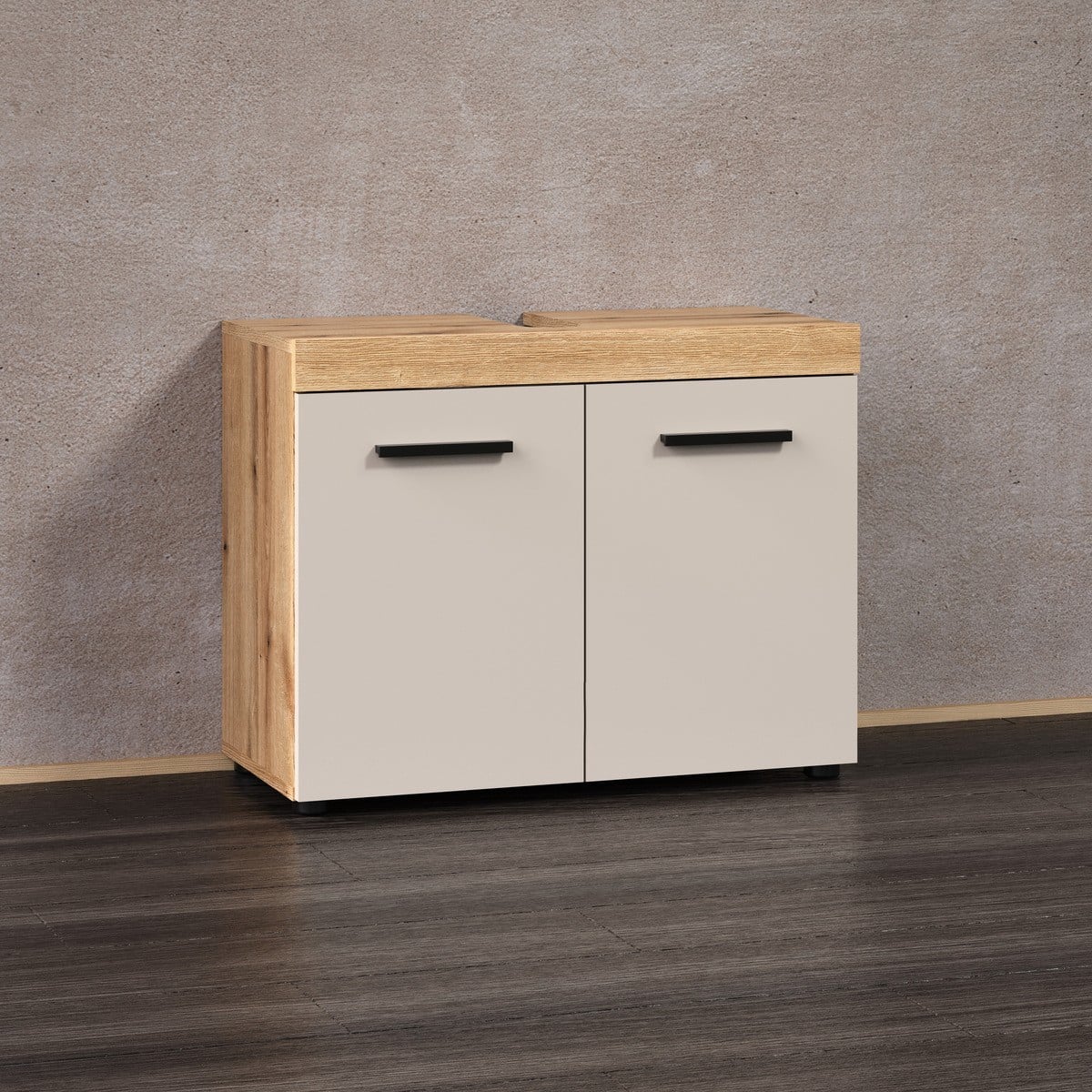 Meuble sous vasque 2 portes décor - MINA beige, CALICOSY