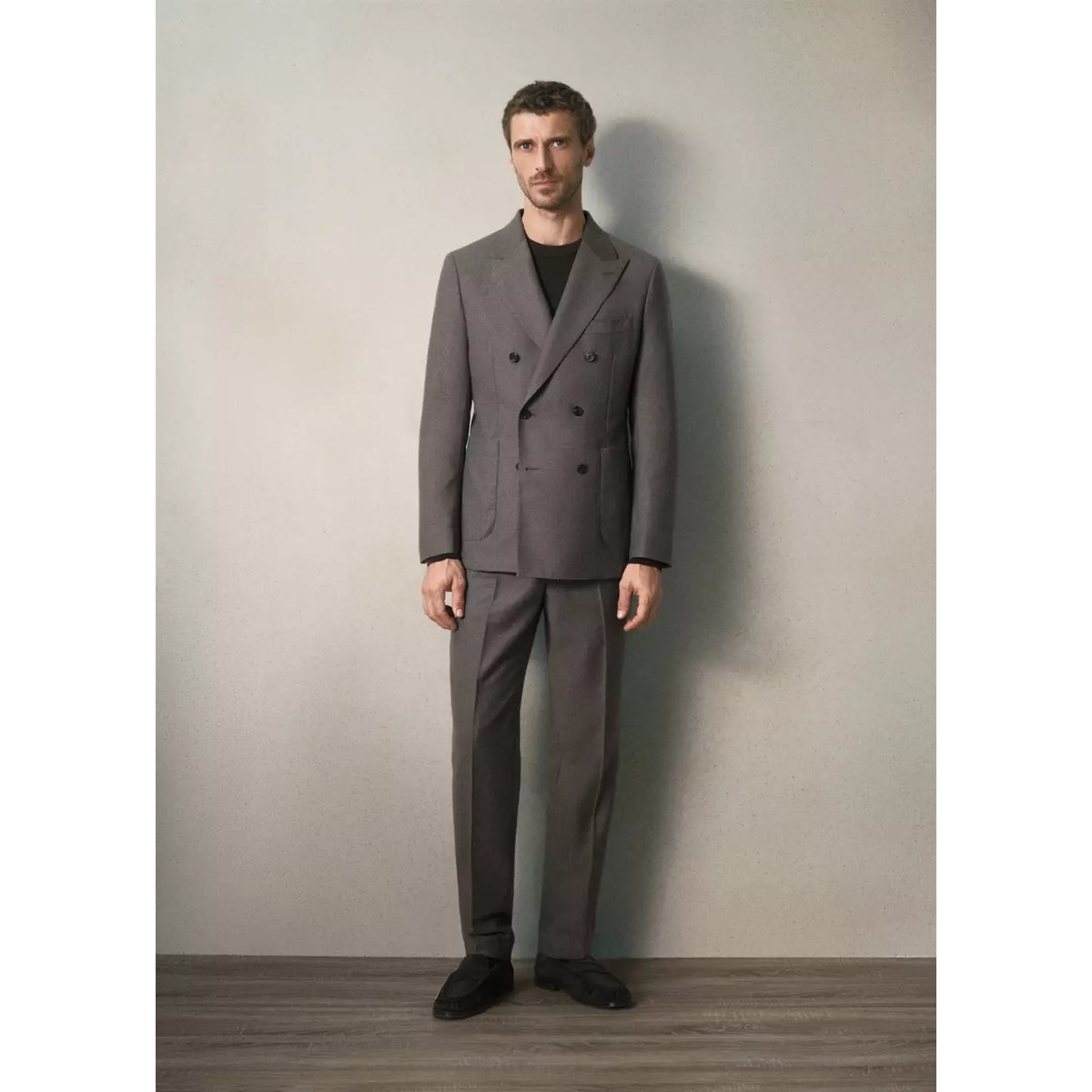 Veste de costume croisée slim fit en flanelle beige, MANGO MAN