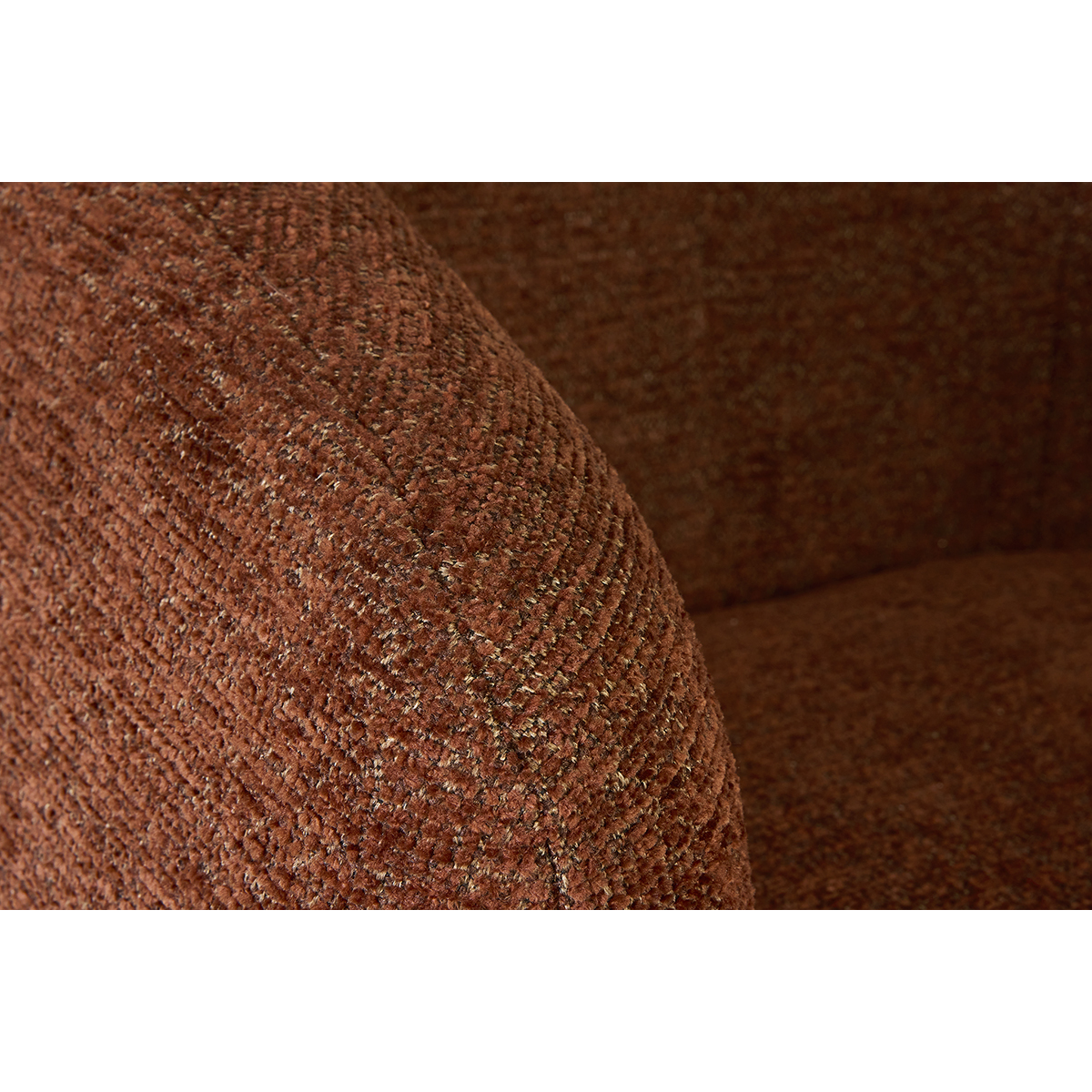 Fauteuil pivotant en tissu effet chenille brossé terre brûlée et métal noir BOWIE terre brulée, MILIBOO