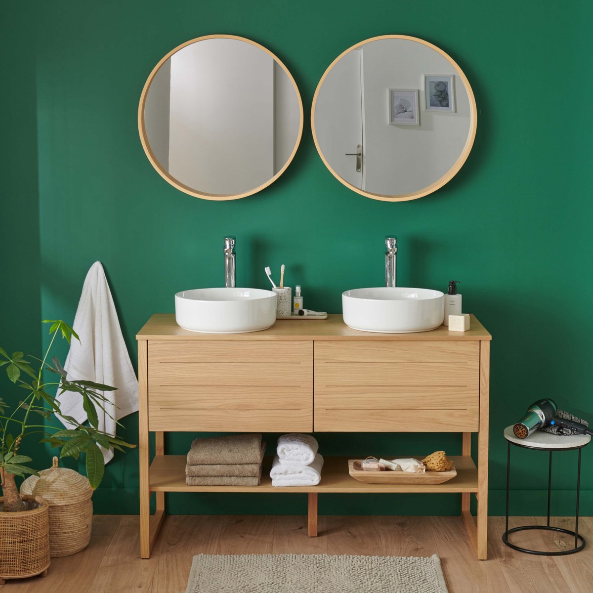 Meuble double +vasque +miroir ATOLL bois clair, MOB IN