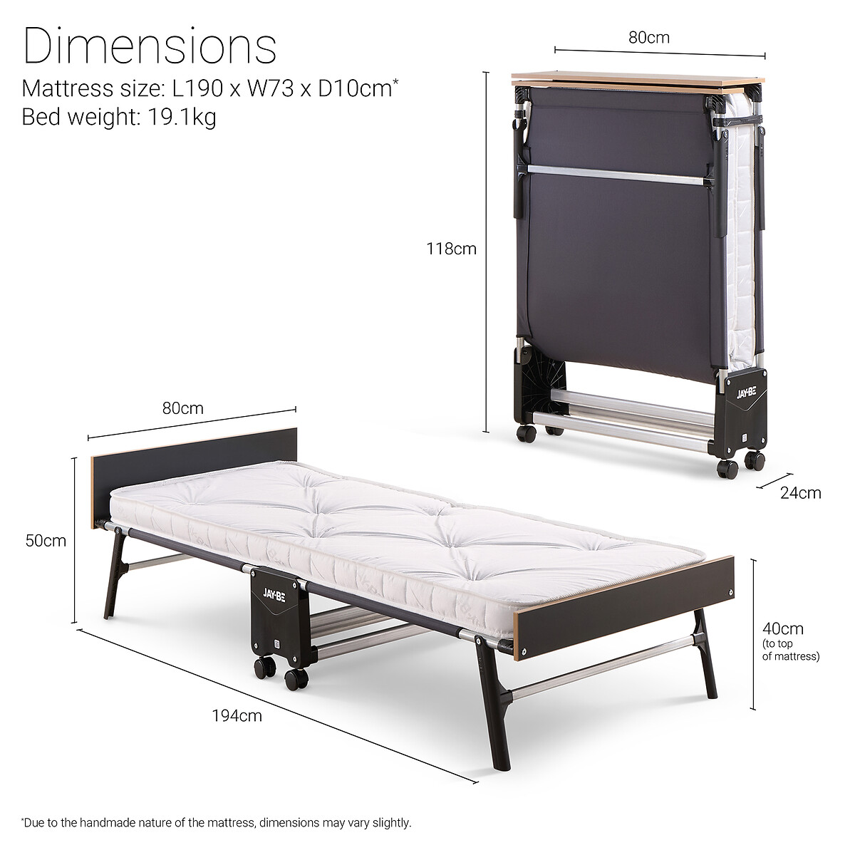 Jay-Be® Grand Folding Bed with e-Pocket Tufted Mattress black, JAY-BE