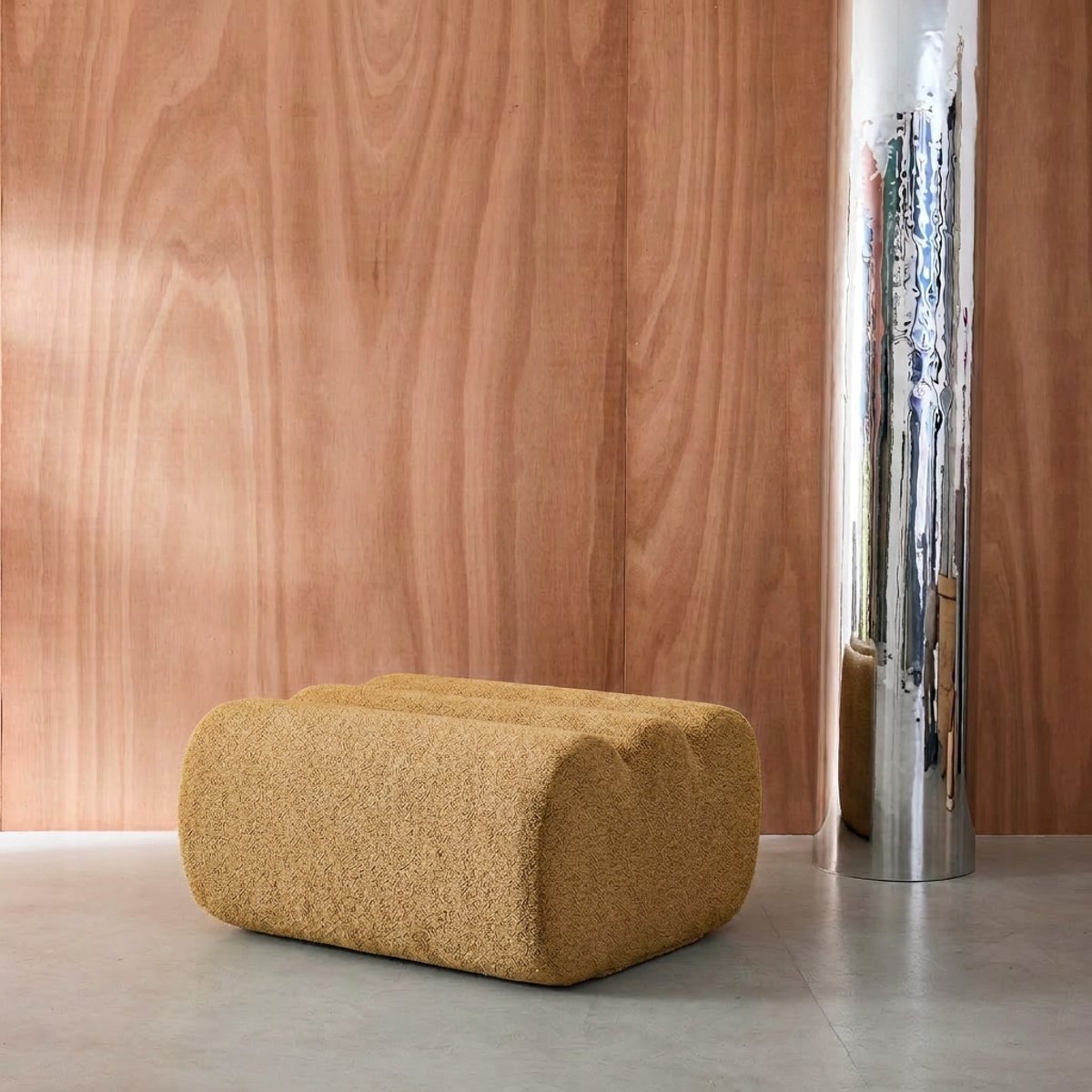 Pouf, repose-pieds compressé pour chauffeuse Nova bouclette texturée NOVA moutarde, SWEEEK