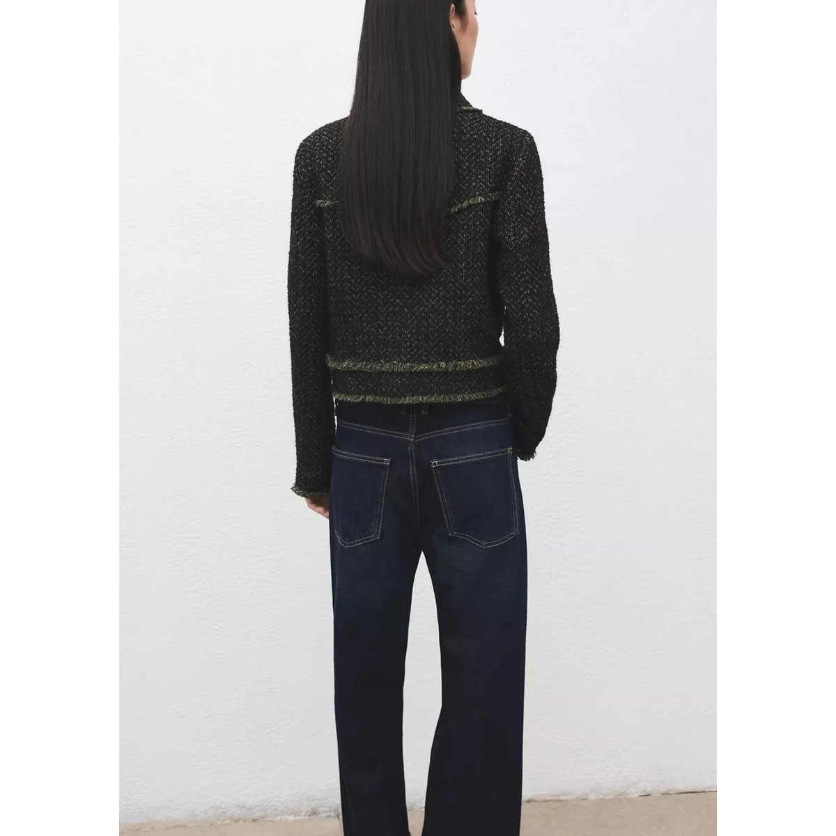 Veste tweed col à revers vert, MANGO