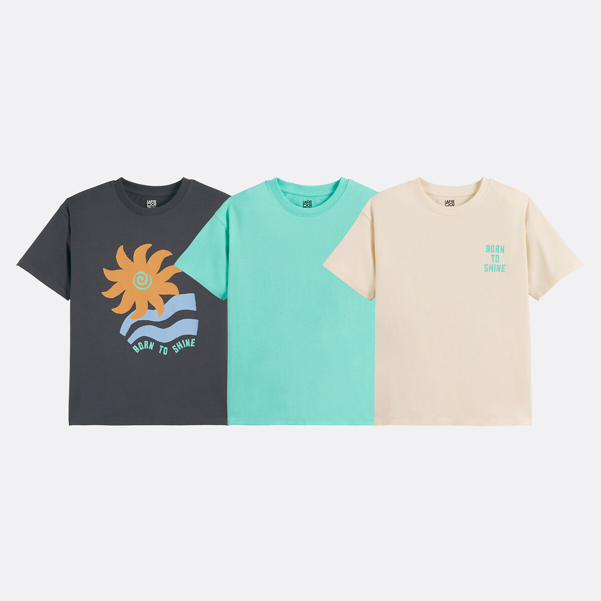 Pack of 3 Short Sleeve Crew Neck T-Shirts multi-coloured, LA REDOUTE COLLECTIONS