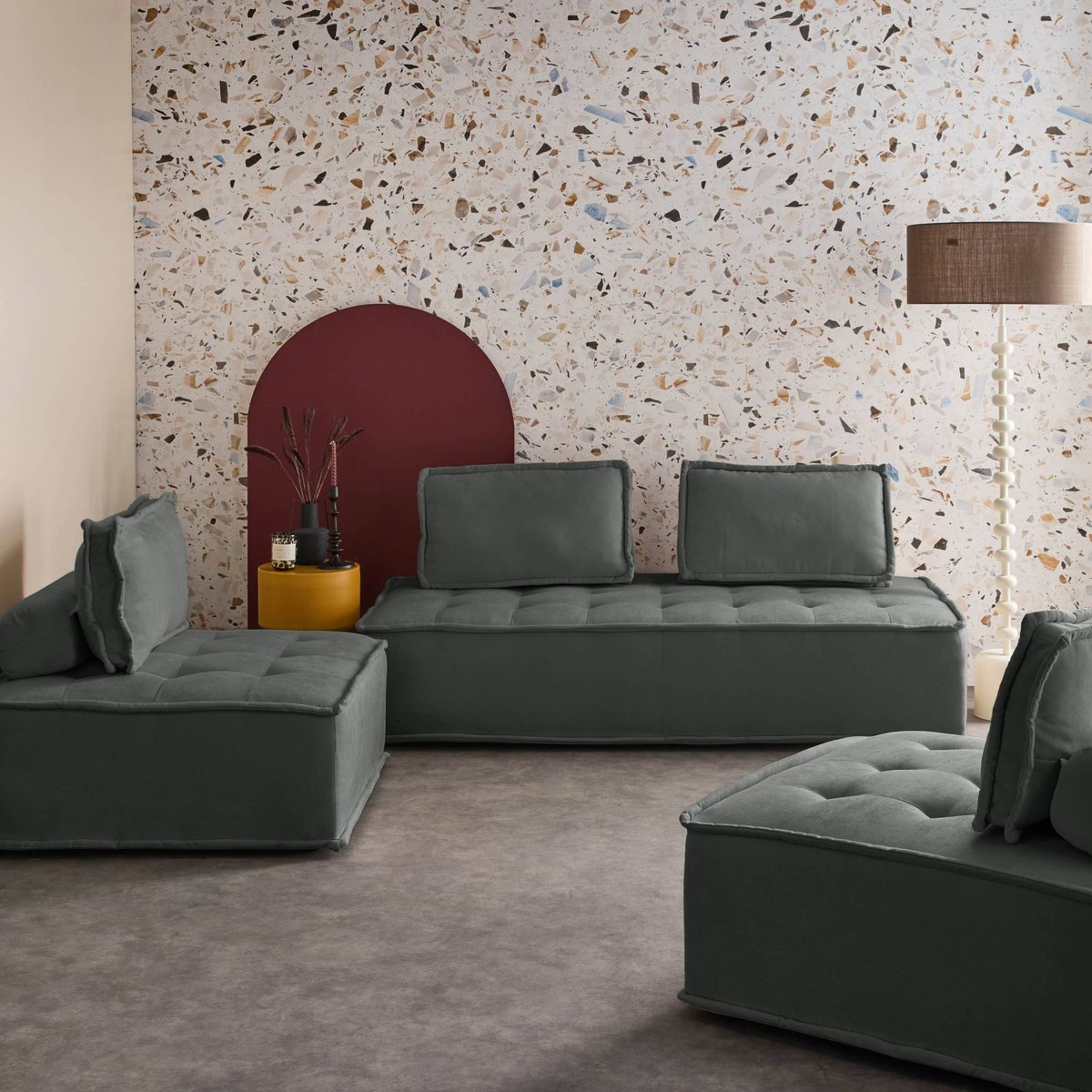 Ensemble chauffeuses pour canapé modulable 4 places tissu capitonné DAO crème, SWEEEK