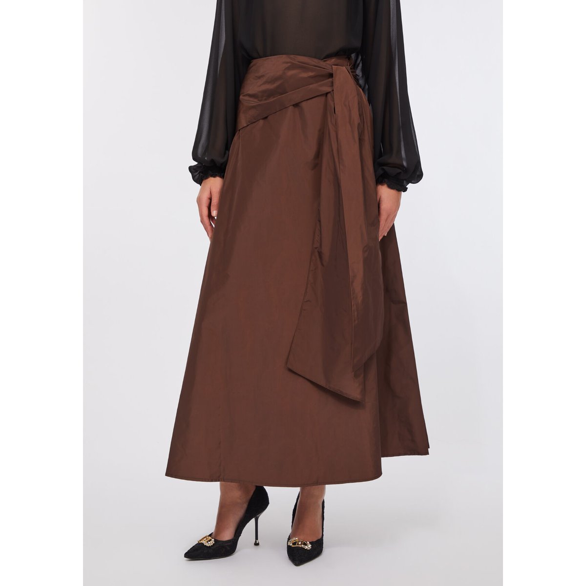 Jupe longue en taffetas marron foncé, LIU JO