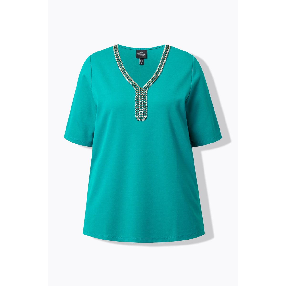 T-shirt manches courtes et décolleté vert bleu, ULLA POPKEN