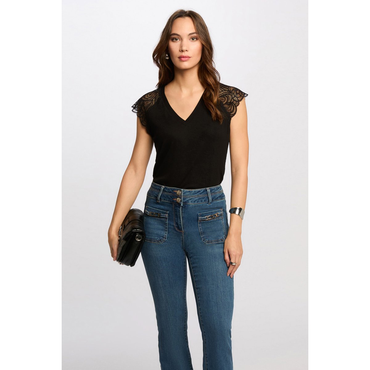 T-shirt manches courtes noir, MORGAN