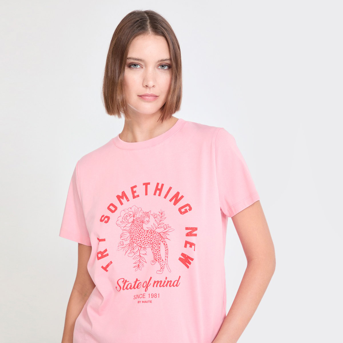 T-shirt manches courtes à imprimé animal rose, LOLA CASADEMUNT