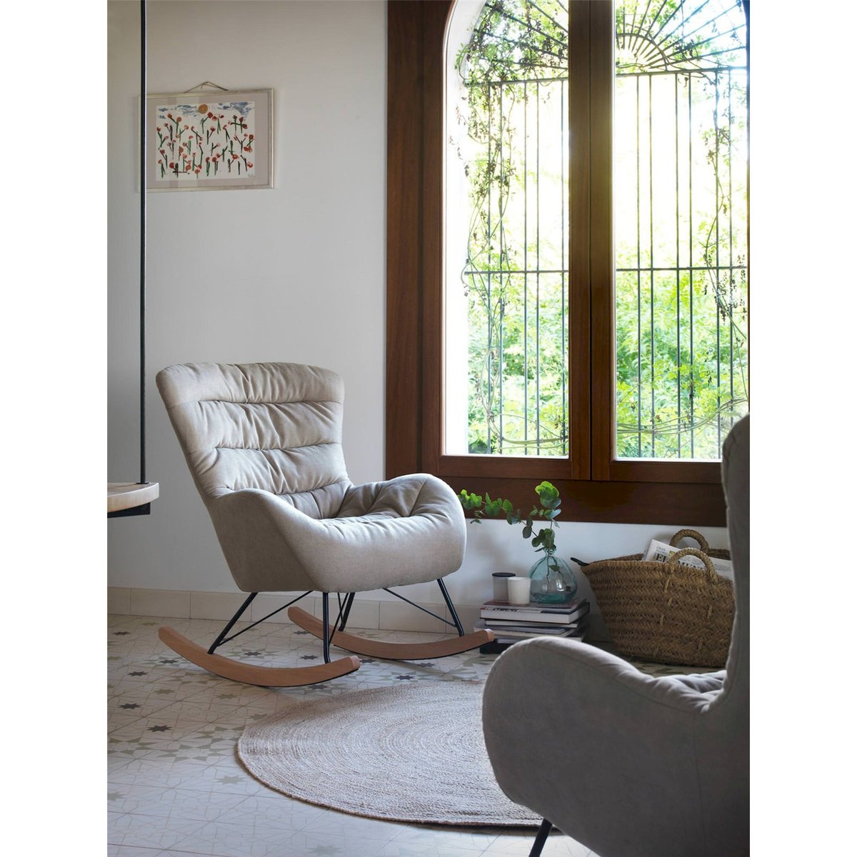 Fauteuil à bascule en bois de hêtre beige naturel et bois clair, RECOLLECTION