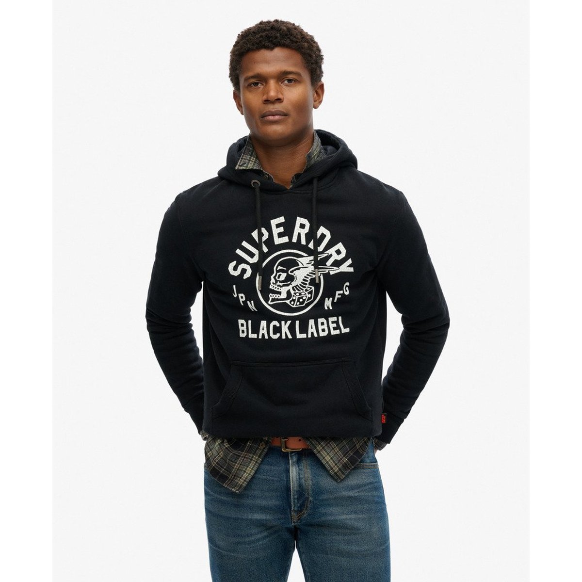 Sweat à capuche Black Label noir, SUPERDRY