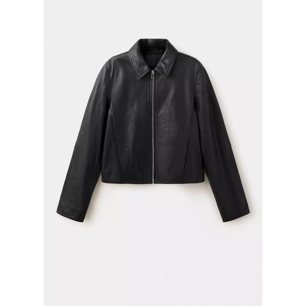 Veste cuir fermeture Éclair noir, MANGO