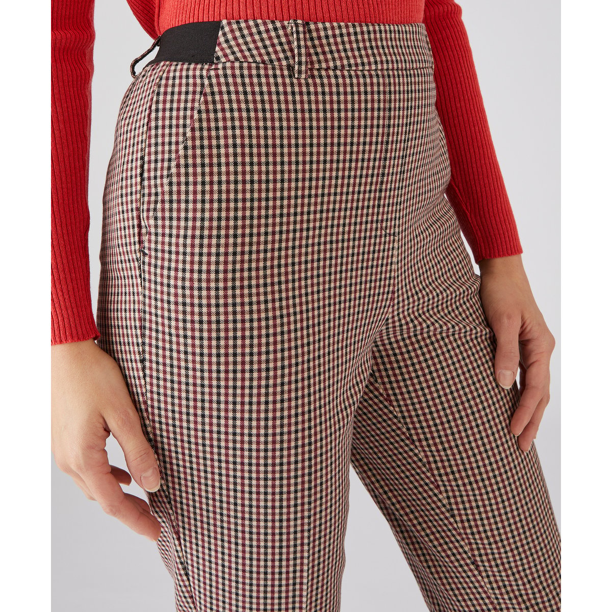 Pantalon 7/8ème bi-stretch marron beige petits carreaux, DAMART