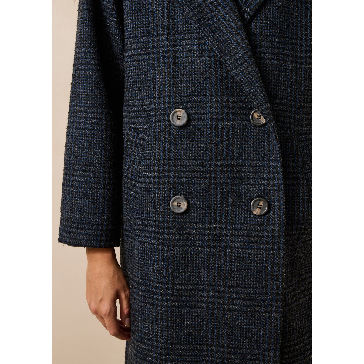 Manteau bleu manches longues à carreaux bleu, LA FEE MARABOUTEE