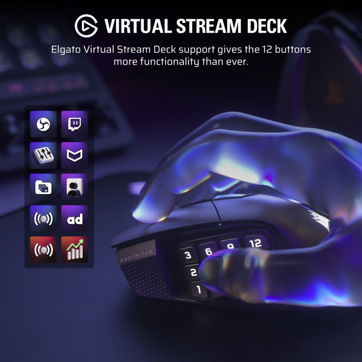 Souris Gamer Sans Fil SCIMITAR ELITE WL SE GUN METAL couleur unique, CORSAIR