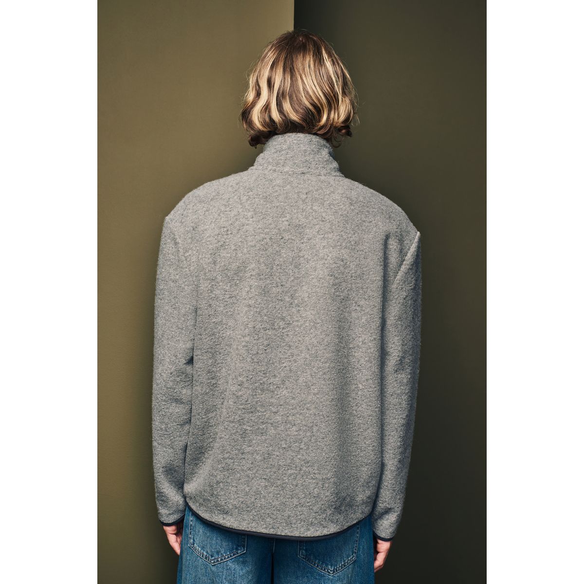 Sweat à col zippé en mélange de laine gris, NEXT