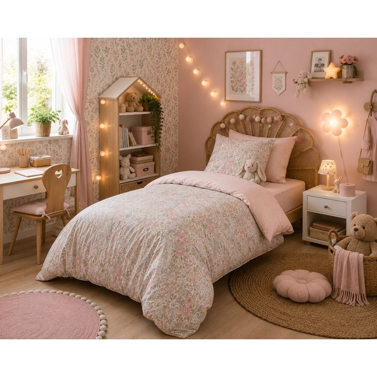 Parure de lit en coton Pimprennelle rose, EDEN