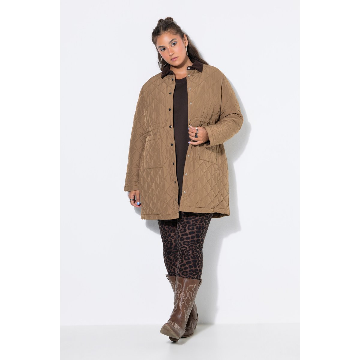 Manteau matelassé, coupe trapèze argile brun, STUDIO UNTOLD
