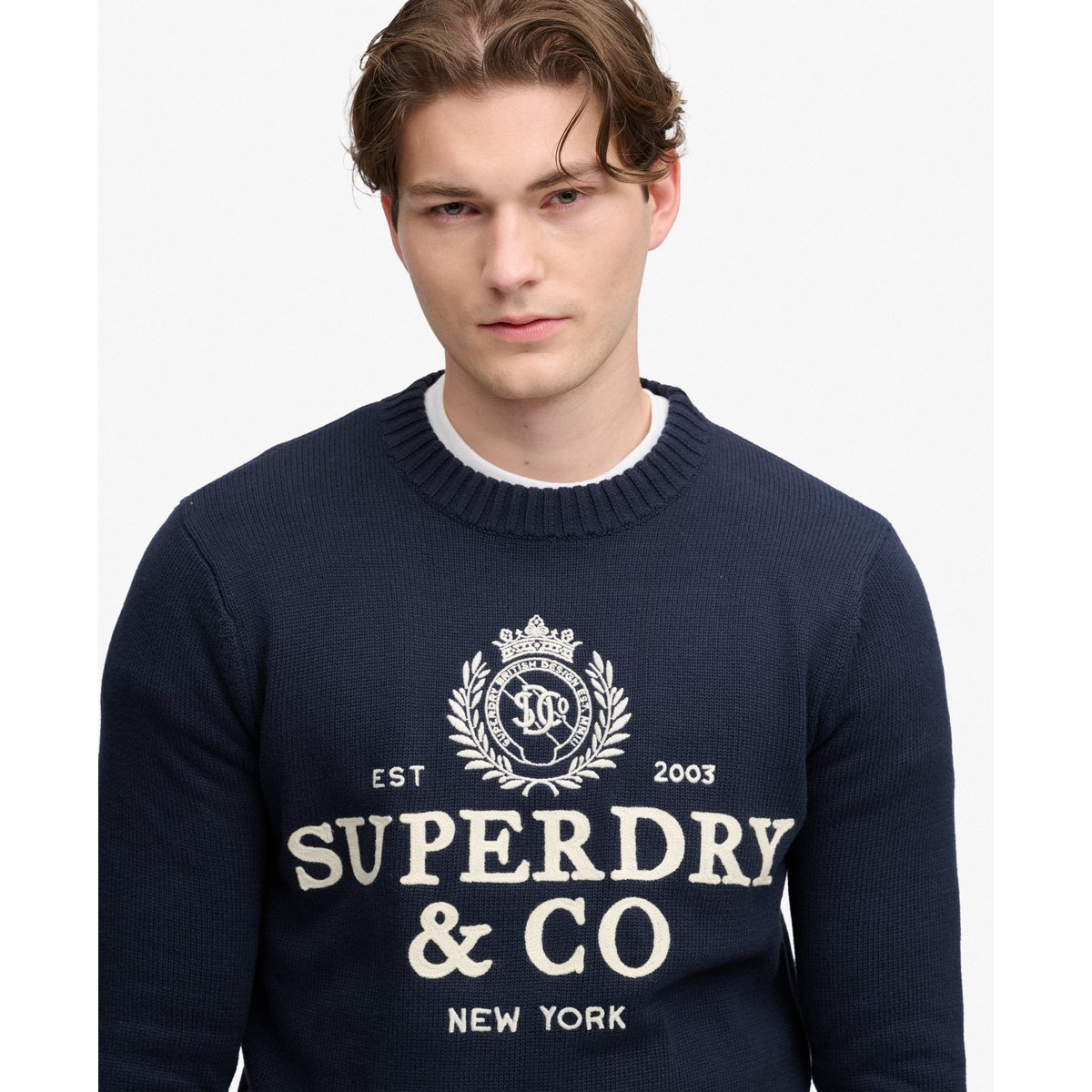 Pull à Appliqué Graphique bleu marine éclipse/blanc cassé, SUPERDRY