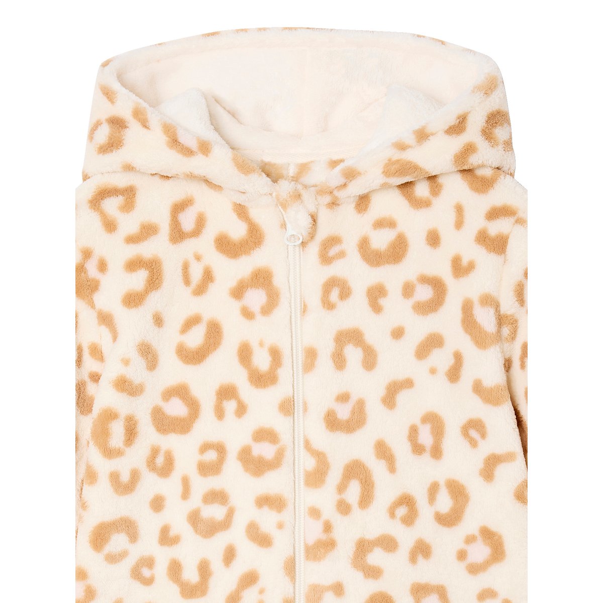 Combinaison pyjama léopard en sherpa beige, VERTBAUDET