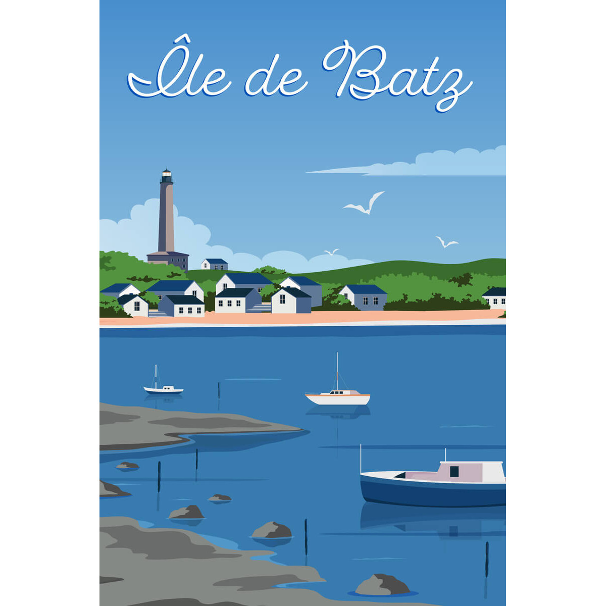 Tableau Mural Illustration Île De Batz MER tableaux sur toile-bleu, CEANOTHE