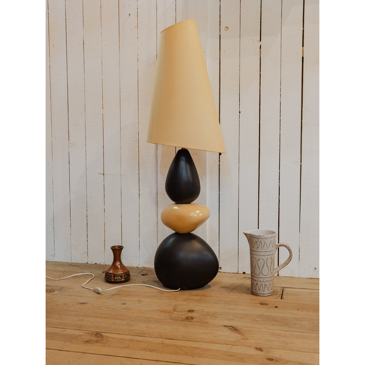 Grande lampe à poser noir et beige Julia N°1132 - Bon état noir, DEBONGOUT