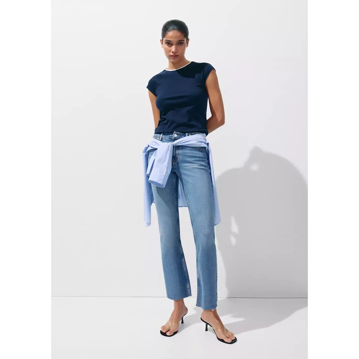 Jean Sienna flare crop bleu moyen, MANGO