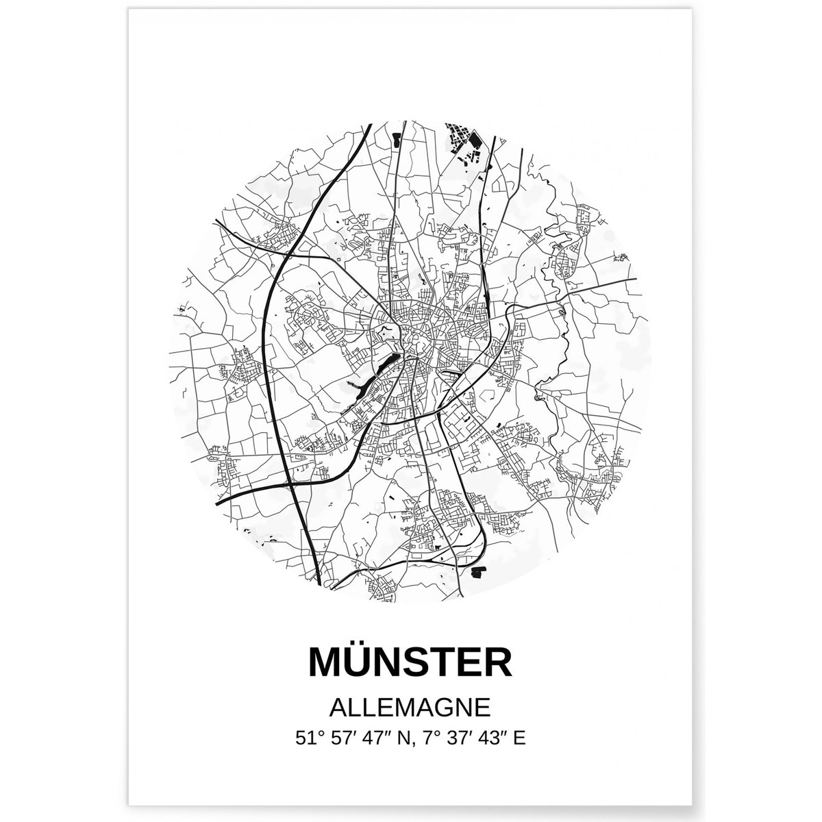 Affiche Carte Münster blanc, L'AFFICHERIE