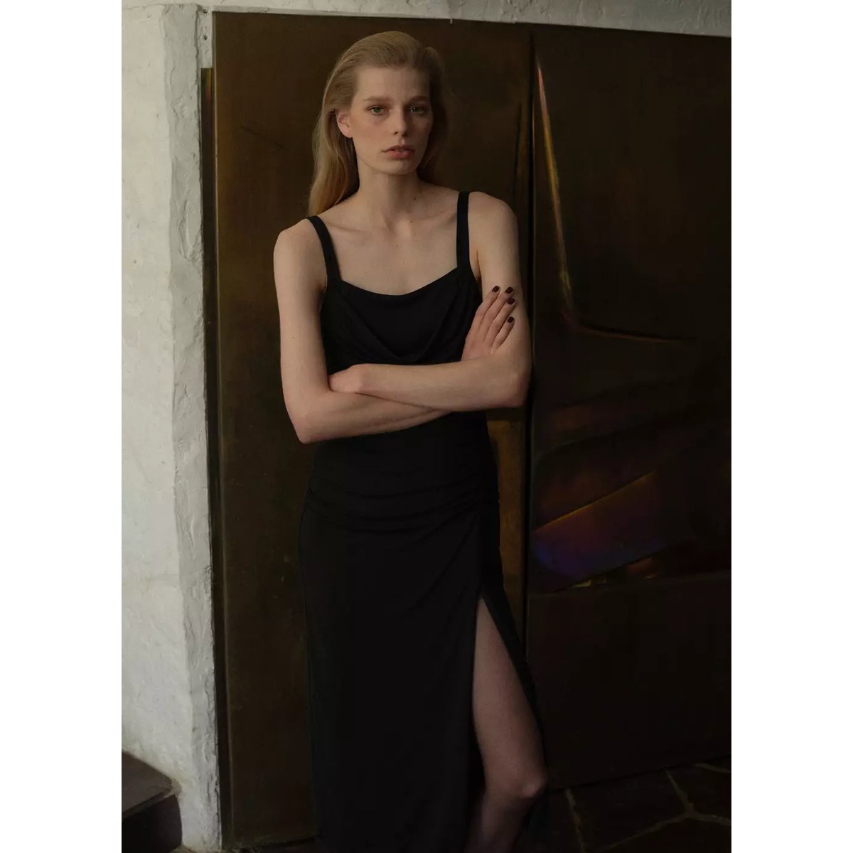 Robe en tulle drapée noir, MANGO