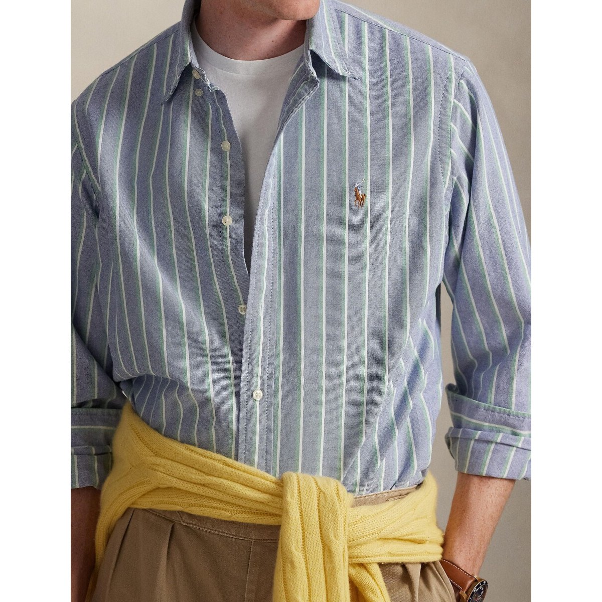 Striped Oxford Cotton Shirt in Custom Fit blue-green stripes, POLO RALPH LAUREN