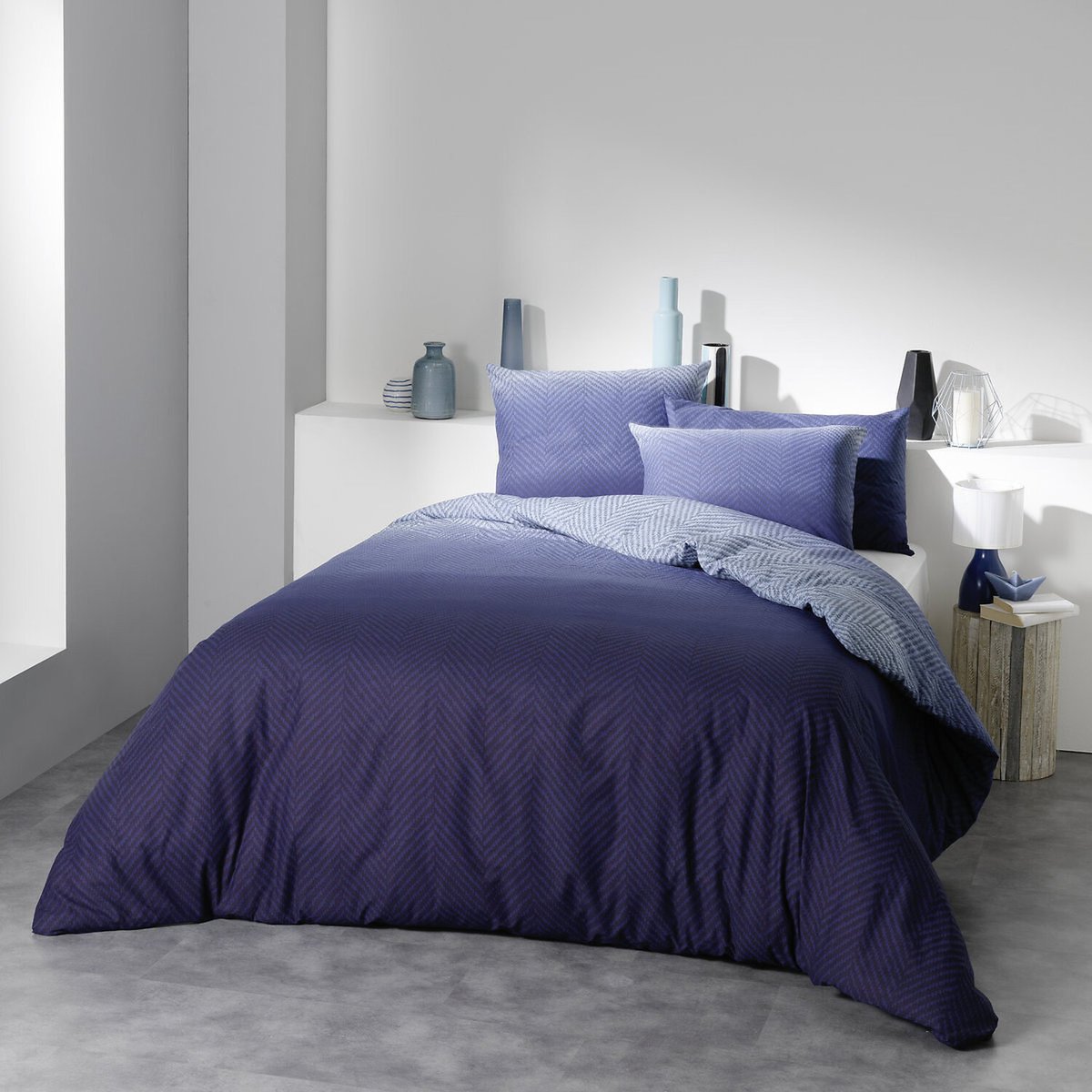 Taie d'oreiller coton unie, MENO bleu foncé, C DESIGN HOME TEXTILE