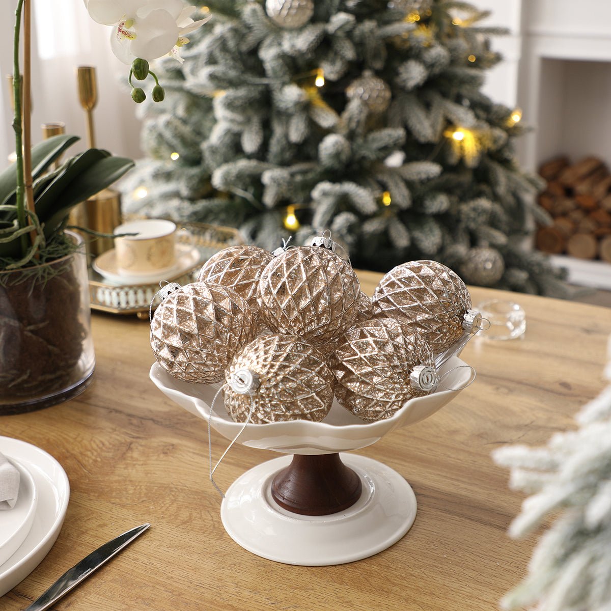 Set de 4 boules de noel pailletées en verre D8 NOËL cuivre, SIA DECO